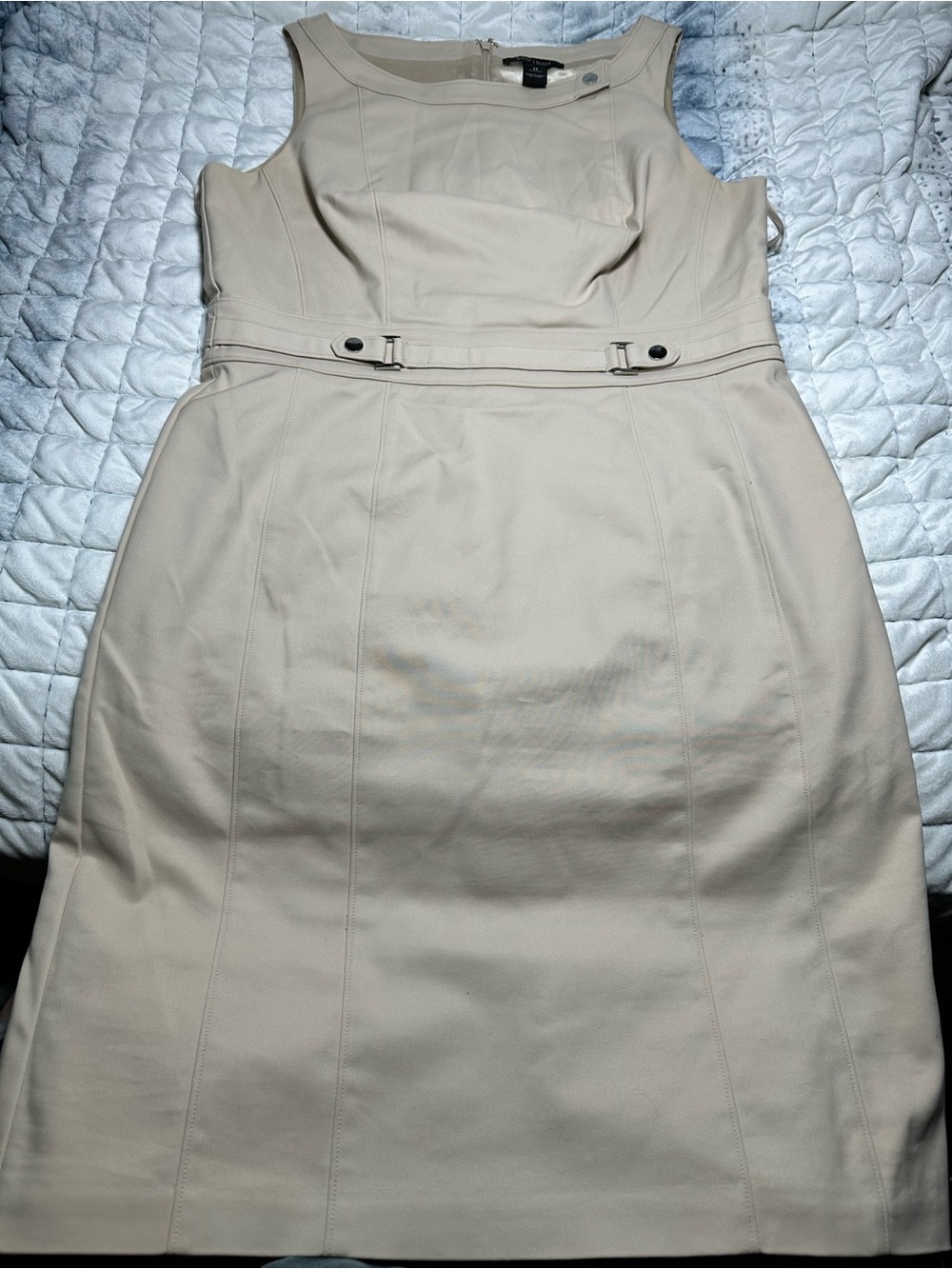 White House Black Market Beige Sheath Dress with Waist Belt Detail